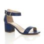 Navy Blue AJVANI Navy Blue Mid Block Heel Ankle Strap Sandals, Image 1 of 6