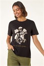 Black Floral Placement Short Sleeve T-Shirt, Image 4 of 5