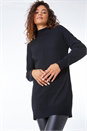 Black Longline High Neck Tunic Jumper , Image 1 of 5