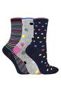 Multi 6 Pairs Ladies Spots and Stripe Patterned Socks- Soft Cotton Rich Everyday Socks, Image 2 of 2