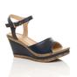 Navy Blue AJVANI Navy Blue High Wedge Heels Ankle Strap Cork Sandals, Image 1 of 6