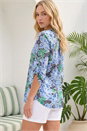 Blue Floral Print Burnout Shirt, Image 3 of 4