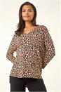 Natural  Animal Print V-Neck Tunic Stretch Top, Image 4 of 5