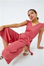 PINK Linen Blend Cropped Frill Jumpsuit, Image 1 of 5