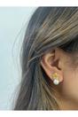 Gold Floral Pearl Stud Earrings in Gold, Image 3 of 4