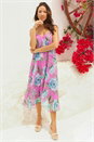 Pink Floral Chiffon Hanky Hem Midi Dress, Image 1 of 6