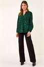 Green Animal Print V-Neck Top, Image 2 of 5