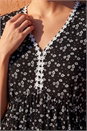 Black Ditsy Floral Print Trim Dress, Image 4 of 4