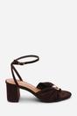 Dark Brown Bluebird Block Heel Ruched Buckle Sandal, Image 1 of 4