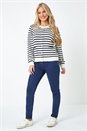 Navy  Petite Stripe Print Pocket Cardigan, Image 4 of 7