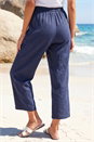 Navy  Cropped Linen Blend Trouser, Image 3 of 4