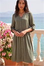 Khaki Satin Drop Waist Smock Dress , Image 2 of 4