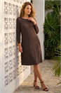 Coffee  A-Line Pocket Stretch Swing Dress, Image 2 of 4
