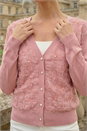 Pink Floral Button V-Neck Knit Cardigan, Image 4 of 4