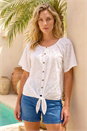 Ivory Broderie Tie Front Top , Image 1 of 4