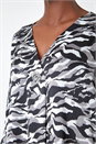 Silver Animal Print Button Detail V-Neck Top, Image 5 of 5