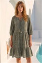 Khaki Cotton Broderie Tiered Smock Dress, Image 2 of 4