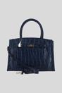 Navy Real Leather Structured Handbag with Detachable Strap, Image 1 of 4