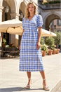 Blue Check Button Midi Dress, Image 2 of 4