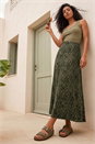 Khaki Abstract Diamond Print Midi Skirt, Image 1 of 4