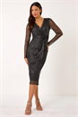 Black Dobby Plisse Wrap Dress, Image 1 of 5