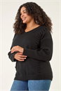 Black Curve Stitch V-Neck Knit Jumper, Image 1 of 5