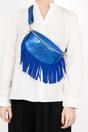 Blue Fringed Half Moon Leather Crossbody Bag, Image 2 of 2