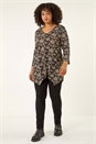 Black Curve Floral V-Neck Stretch Top, Image 2 of 5