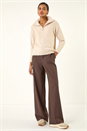 Stone Fluffy Zip Front Knit Jumper, Image 3 of 5