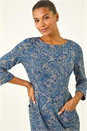 Blue Paisley Print Pocket Shift Stretch Dress, Image 4 of 5