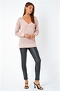 Light Pink Relaxed Stretch Sparkly V-Neck Jumper, Image 2 of 3
