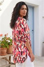 Orange Abstract Print V-Neck Button Top, Image 2 of 4