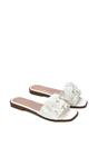White XY LONDON White Flat Slip On Slider Sandals With Floral Detail, Image 5 of 6