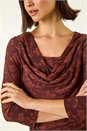 Chocolate Cowl Neck Jacquard Stretch Top, Image 5 of 5