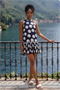 Navy Polka Dot Pleated A-Line Dress , Image 1 of 4