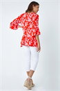 Orange Floral Print Frill Detail Peplum Top, Image 3 of 5