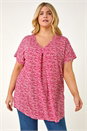 PINK Curve Pleat Front Printed Stretch Top, Image 1 of 5