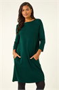 Forest Green A-Line Pocket Detail Stretch Swing Dress, Image 1 of 5