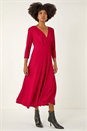 Wine Textured Wrap Midi Dress, Image 1 of 5