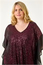 Maroon Curve Full Sequin Chiffon Overlay Top, Image 4 of 5