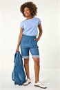 Denim Bengaline Turn Up Stripe Stretch Shorts, Image 3 of 5