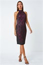 Black Lace Halter Neck Stretch Dress, Image 2 of 5