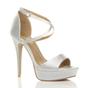 Silver AJVANI Silver High Heel Crossed Straps Platform Sandals, Image 1 of 6