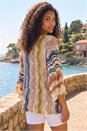 Multi  Petite Stripe Pointelle Knit Top, Image 3 of 4