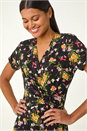 PINK Floral Stretch Ring Detail Midi Dress, Image 4 of 5