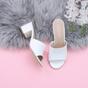 White AJVANI White Mid Block Heel Peep Toe Mules Sandals, Image 4 of 6