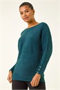 Green Button Sleeve Fluffy Longline Jumper , Image 4 of 5