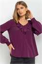 Aubergine Chiffon Frill Neck Detail Top, Image 1 of 4