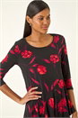 Red Floral Print Asymmetric Stretch Top, Image 4 of 5