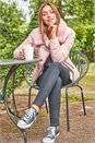 Pink Faux Fur Collar Padded Biker Coat, Image 4 of 5